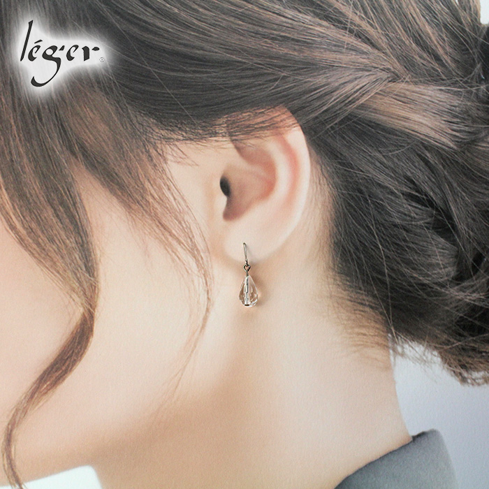 純チタン ピアス クリスタルドロップ 10×6mm 両耳 フック PFN012pair