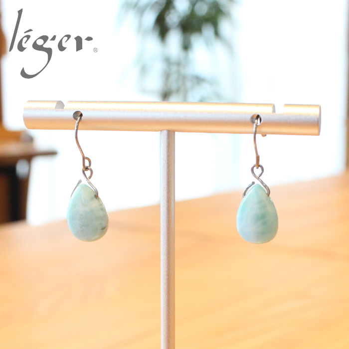 純チタン ピアス ラリマー ドロップ 12×8mm 両耳 フック PFN014pair
