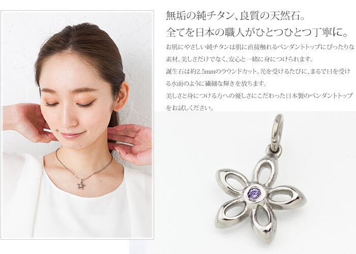 【チタンアクセサリー レジエ】誕生石ペンダントトップ 詳細